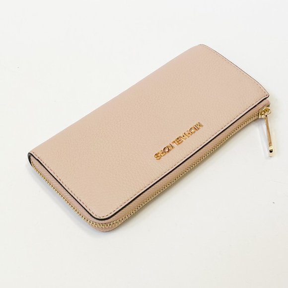 Michael Kors Jet Set Travel LG Three Quarter Zip Wallet Pebbled Leather Ballet - Picture 2 of 11